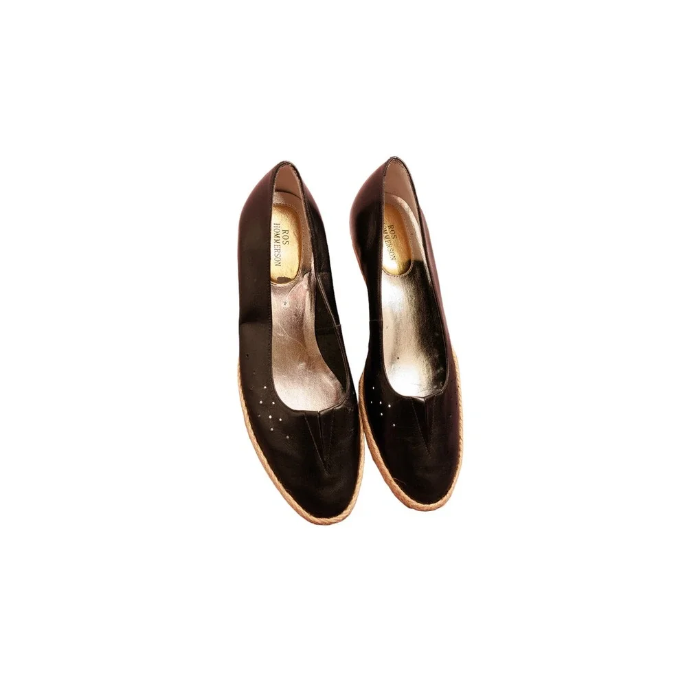 Ros Hommerson “Envy” Black Leather Low Wedge‎ Espadrille Slip On Flats 8.5M